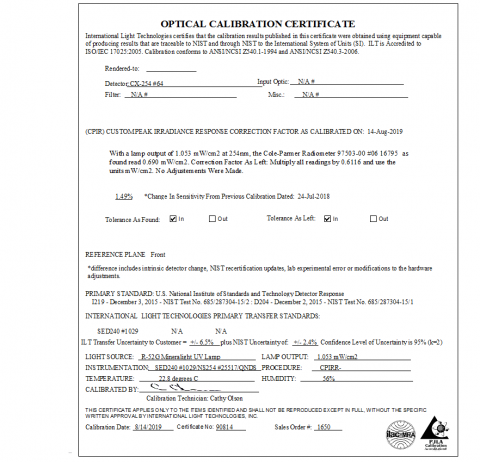 ILT ISO17025 Calibration Certificate Sample