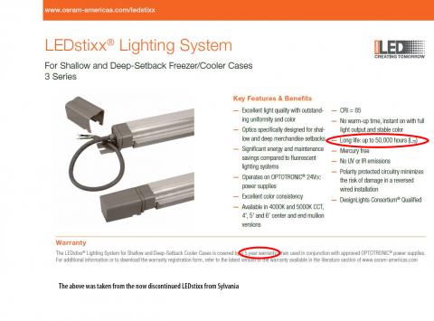 Sylvania LEDStixx cut sheet